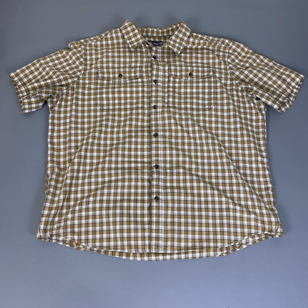 Gander Mountain Guide Series Button Up Shirt Mens 2XL Plaid Short Sleeve Mustard